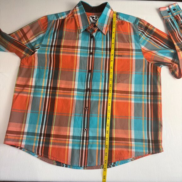 Rockies Orange and Blue Plaid Button-Up Shirt - Size M - Picture 6 of 13